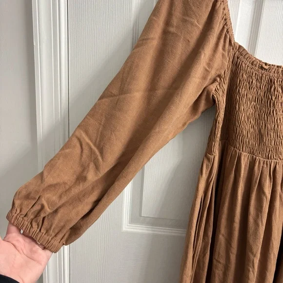 Rachel Pally Puff Sleeve Midi Dress Tan Brown Medium Boho - Picture 3 of 7